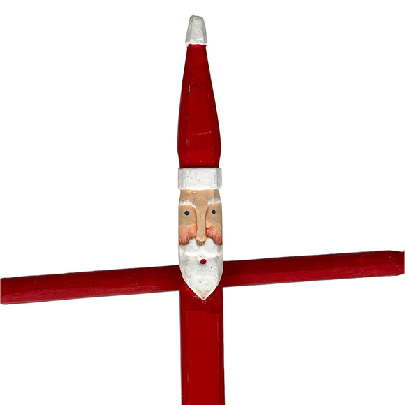 Wooden Stick Santa Ornament With Movable Arms 10.5" - Picture 1 of 8